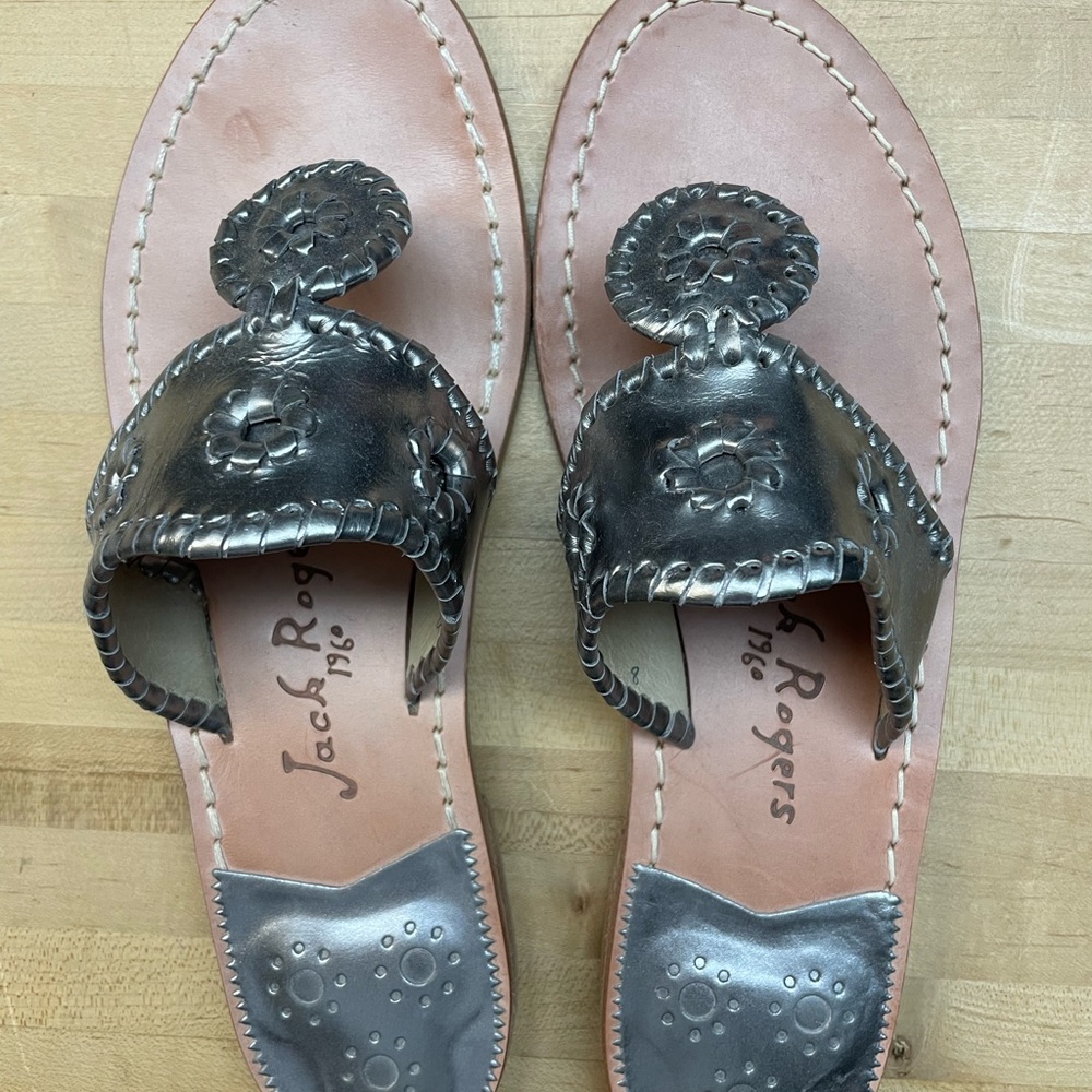 Jack Rogers Jack II leather sandals Size 8 Color Pewter/Silver - Picture 3 of 9